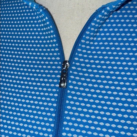 Lopez Delux Dri Blue Dots Sleeveless Golf Polo Top Rhinestone Zipper Pull Sz M - Picture 7 of 15
